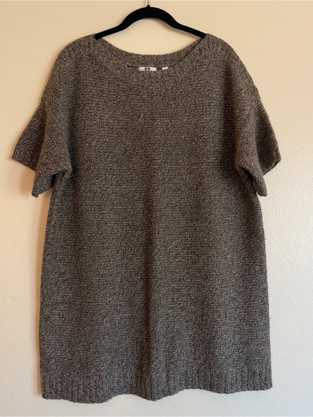 Uniqlo Cozy Short-Sleeve Knit Tunic Wool Blend Sweater - Heather Gray